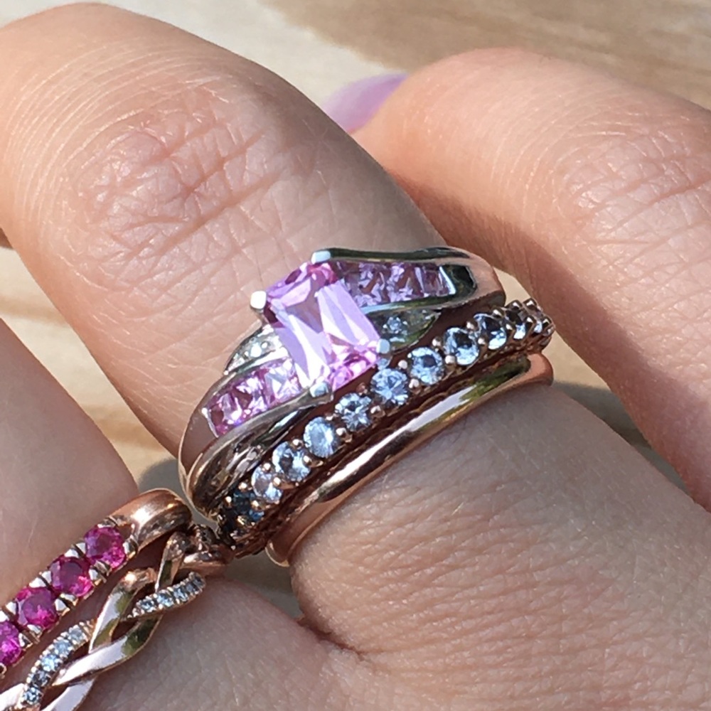10k Solid White Gold Pink Topaz & Diamond Ring - Picture 10 of 15